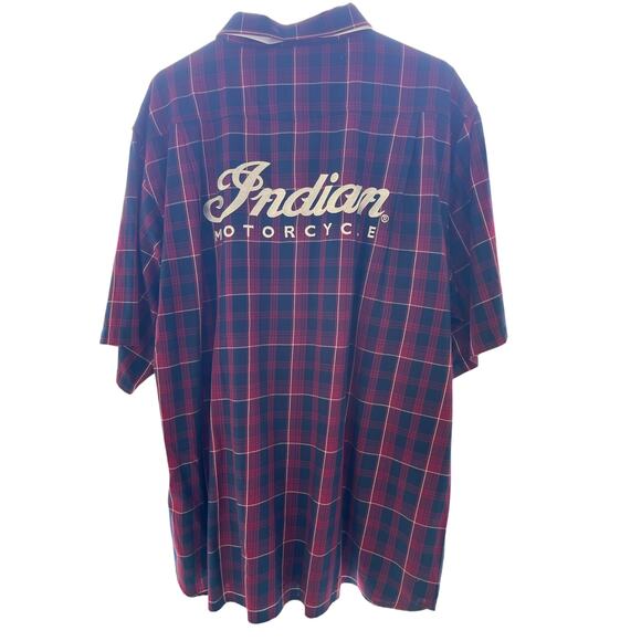 Indian motorcycle embroidered plaid men’s 2XL button up short sleeve shirt- NWT - Picture 2 of 5